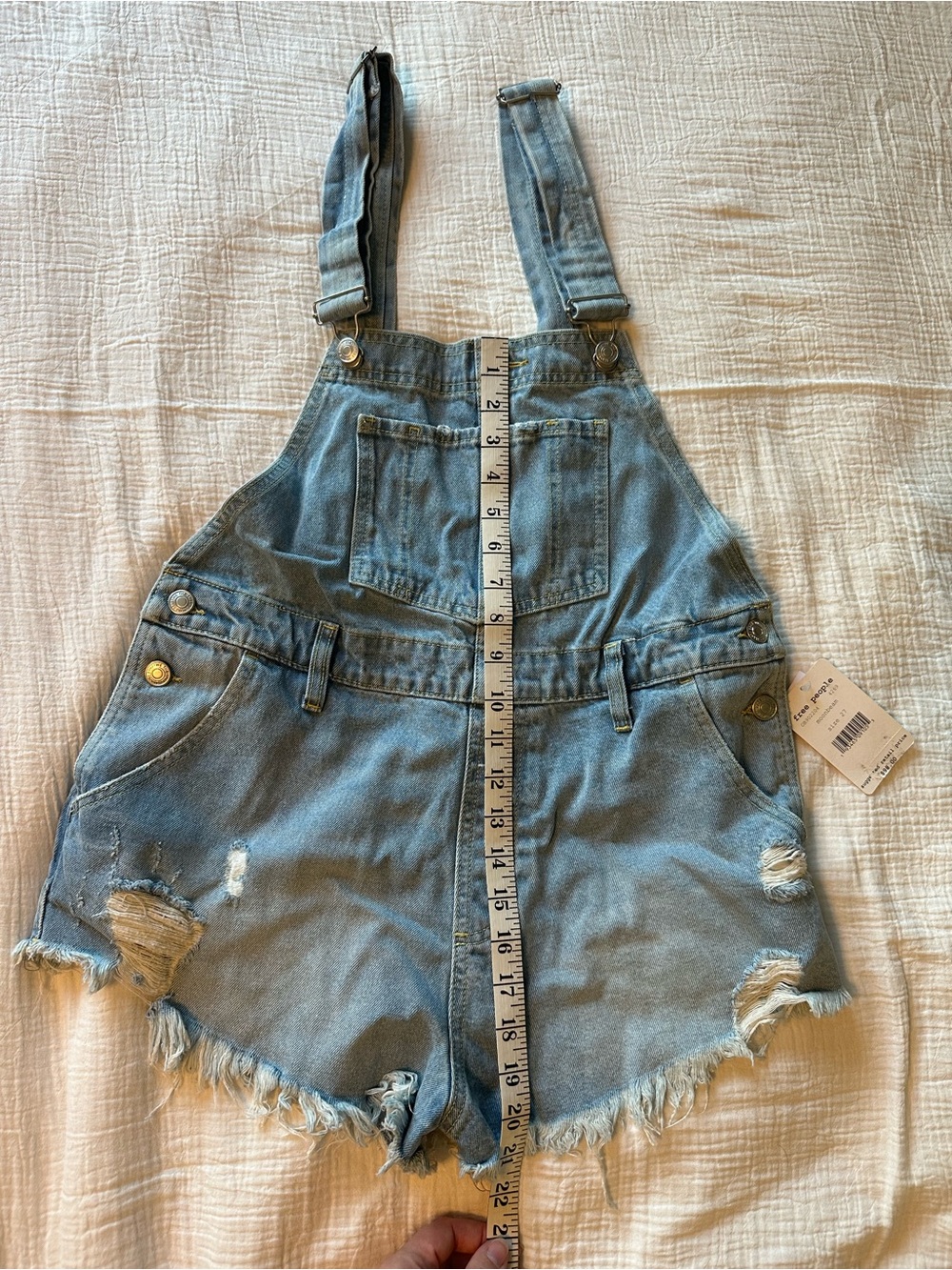 Free People Distressed Denim Short Overalls NWT Size 27